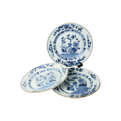 Set of Three 18th-Century Chinese Kangxi/Yongzheng Porcelain Dishes with Floral Blue-and-White Decoration, ca. 1700–1730