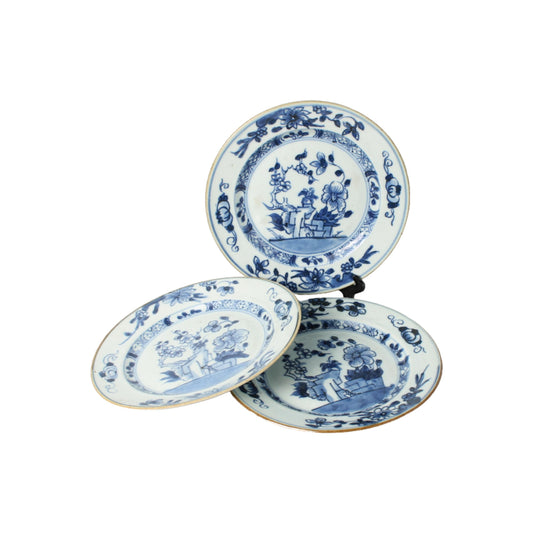 Set of Three 18th-Century Chinese Kangxi/Yongzheng Porcelain Dishes with Floral Blue-and-White Decoration, ca. 1700–1730