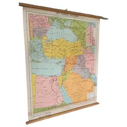 Vintage schoolwandkaart Het Nabije Oosten ca. 1970 | Educatieve kaart geopolitiek Midden-Oosten | Canvas poster Van Beekum Veenendaal