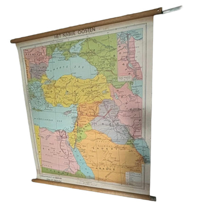 Vintage schoolwandkaart Het Nabije Oosten ca. 1970 | Educatieve kaart geopolitiek Midden-Oosten | Canvas poster Van Beekum Veenendaal