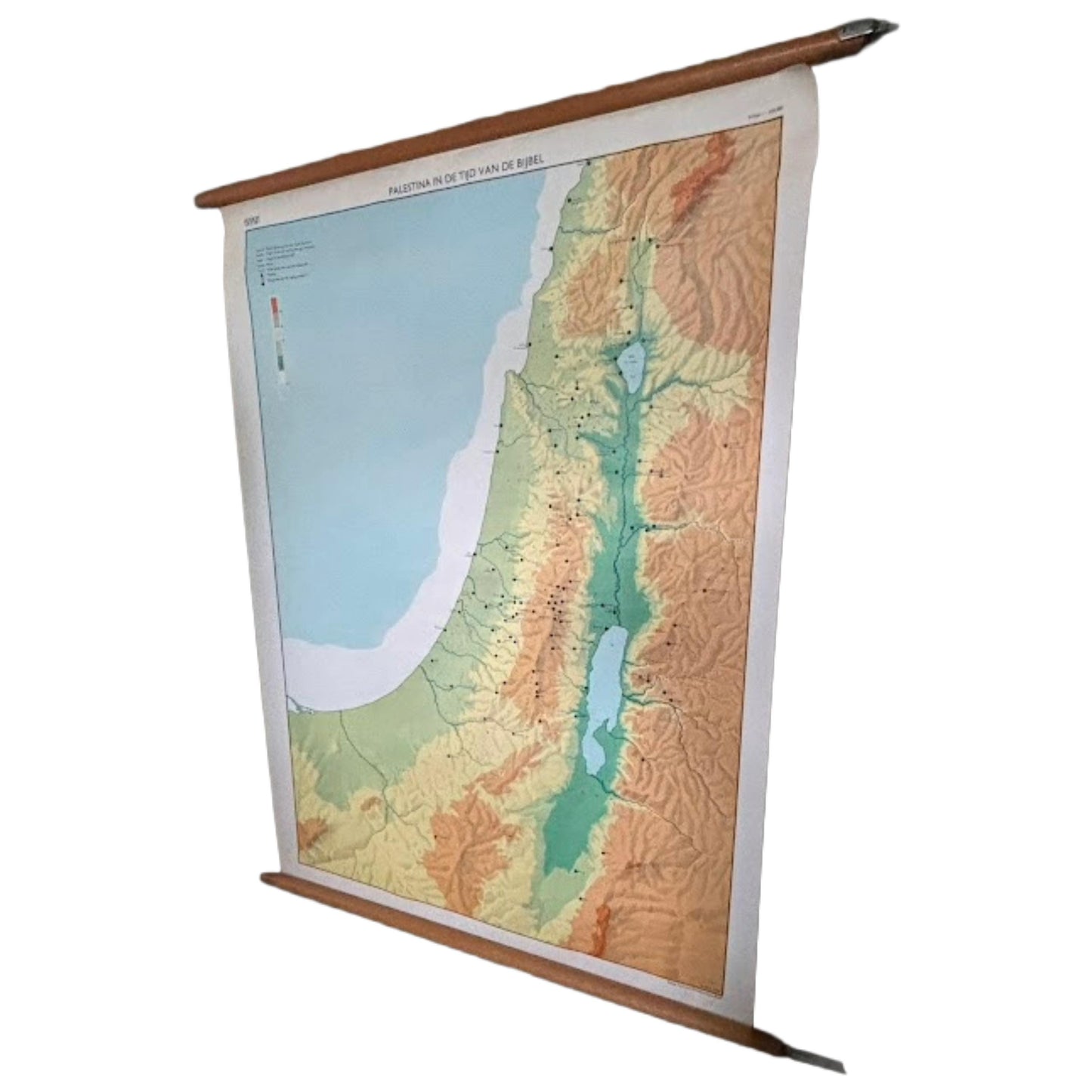 Vintage schoolwandkaart Palestina in de tijd van de Bijbel | Wolters-Noordhoff 1970 | Bijbelse topografie | Christelijk onderwijs |