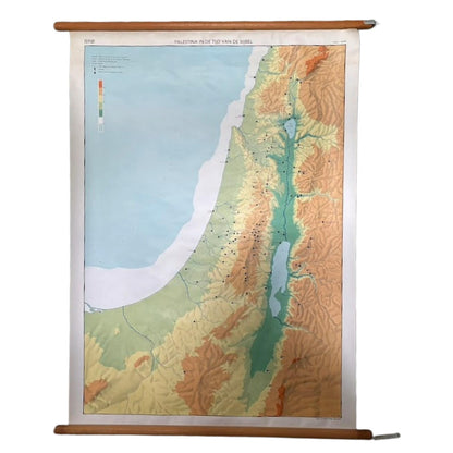 Vintage schoolwandkaart Palestina in de tijd van de Bijbel | Wolters-Noordhoff 1970 | Bijbelse topografie | Christelijk onderwijs |