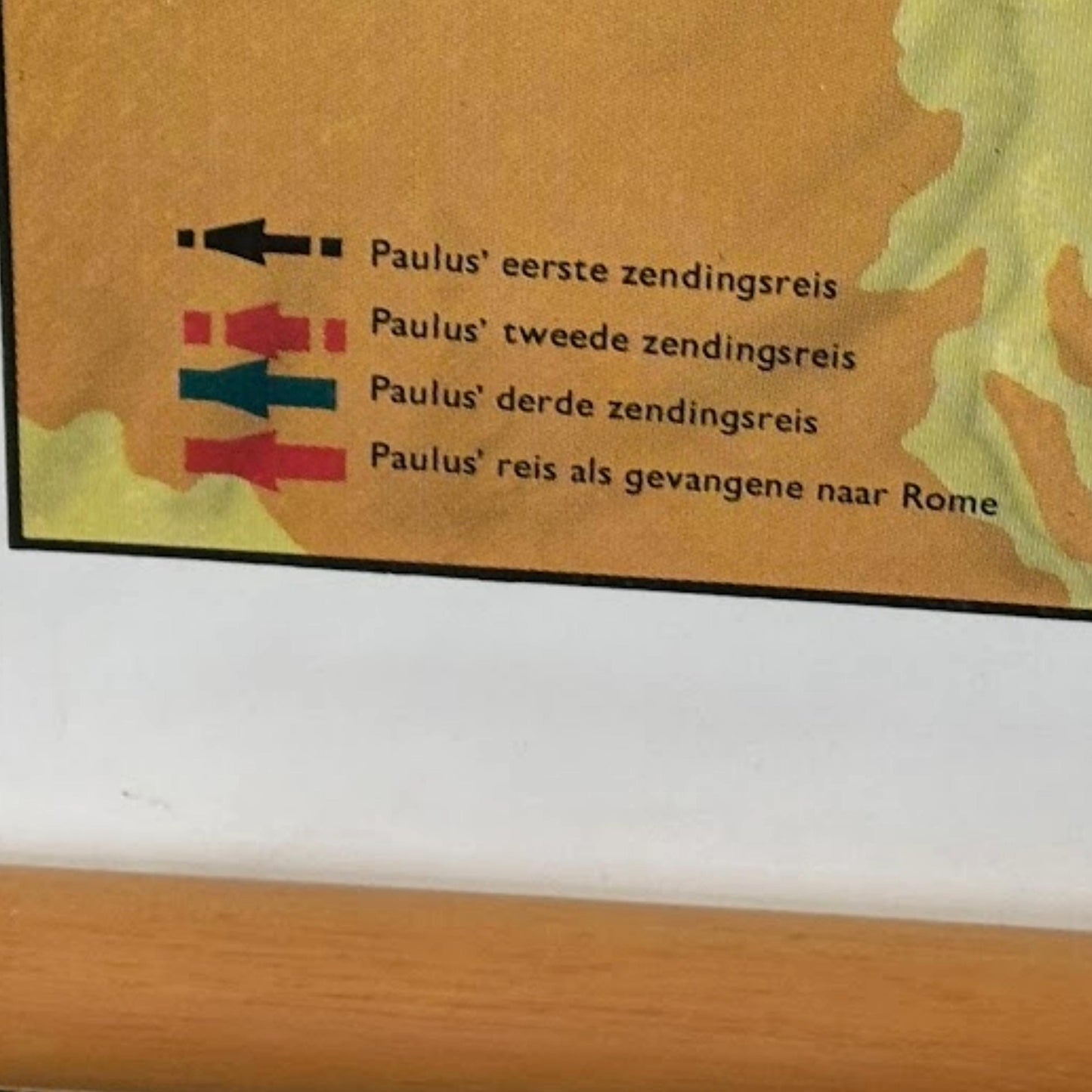 Vintage educatieve wandkaart ‘Zendingsreizen van Paulus  Wolters-Noordhoff 1970  religieuze schoolkaart christendom  100 × 75 cm