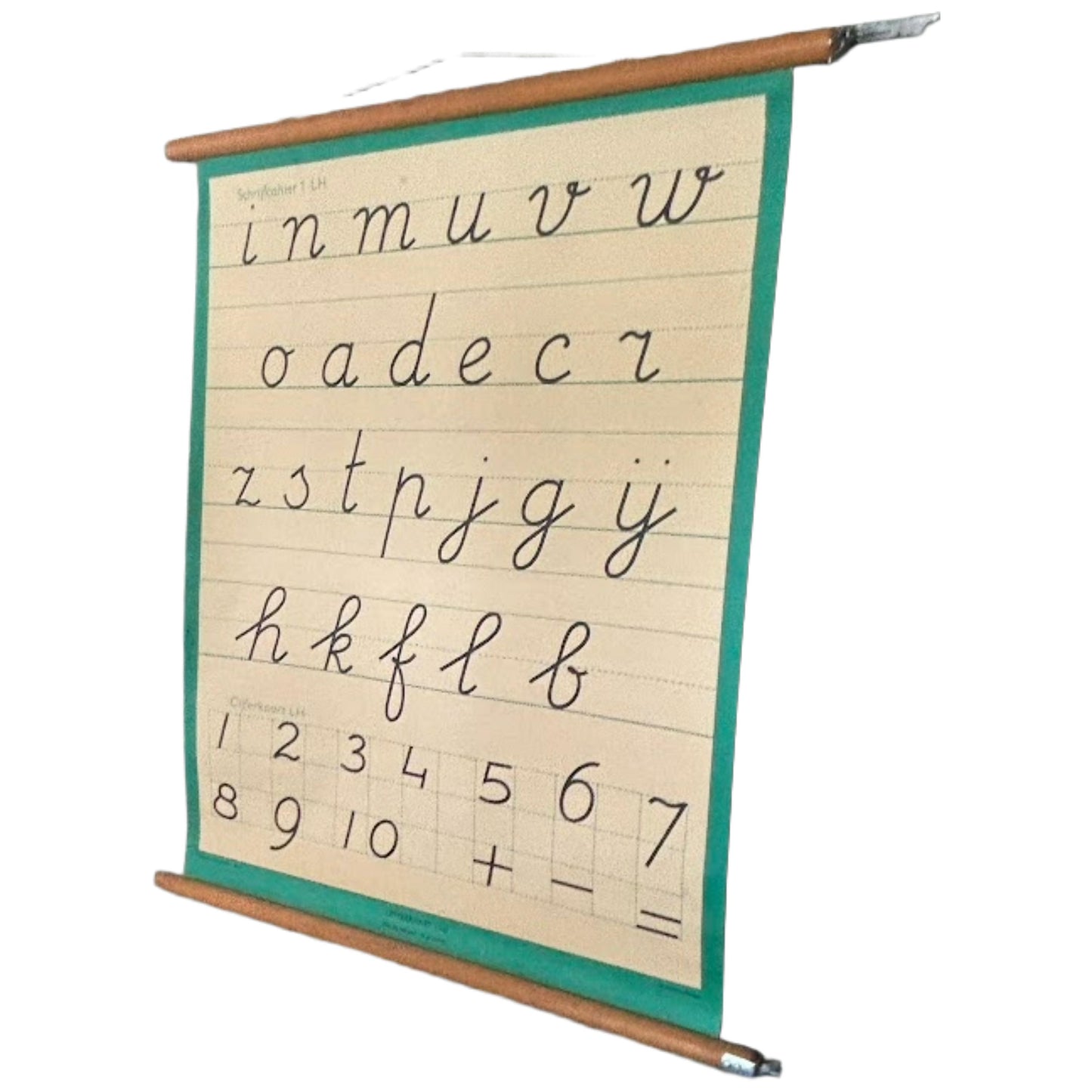 Vintage Nederlandse schoolkaart 'Letterkaart I LH'  Cijfer- en schrijfleerkaart voor linkshandigen  ca. 19801995  J.B. Wolters Groningen