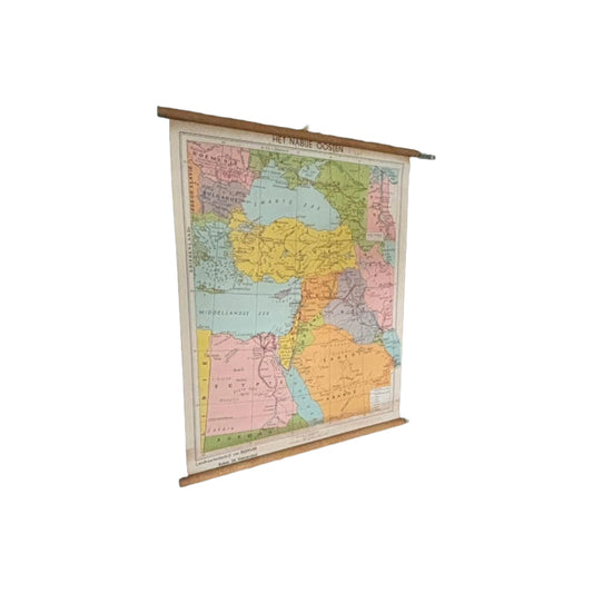 Vintage schoolwandkaart Het Nabije Oosten ca. 1970 | Educatieve kaart geopolitiek Midden-Oosten | Canvas poster Van Beekum Veenendaal