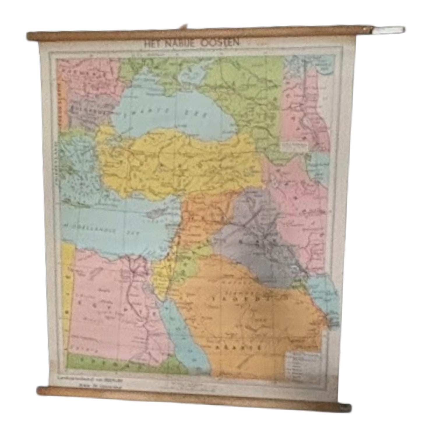 Vintage schoolwandkaart Het Nabije Oosten ca. 1970 | Educatieve kaart geopolitiek Midden-Oosten | Canvas poster Van Beekum Veenendaal
