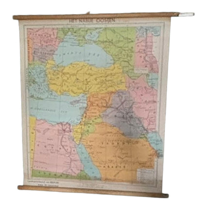 Vintage schoolwandkaart Het Nabije Oosten ca. 1970 | Educatieve kaart geopolitiek Midden-Oosten | Canvas poster Van Beekum Veenendaal