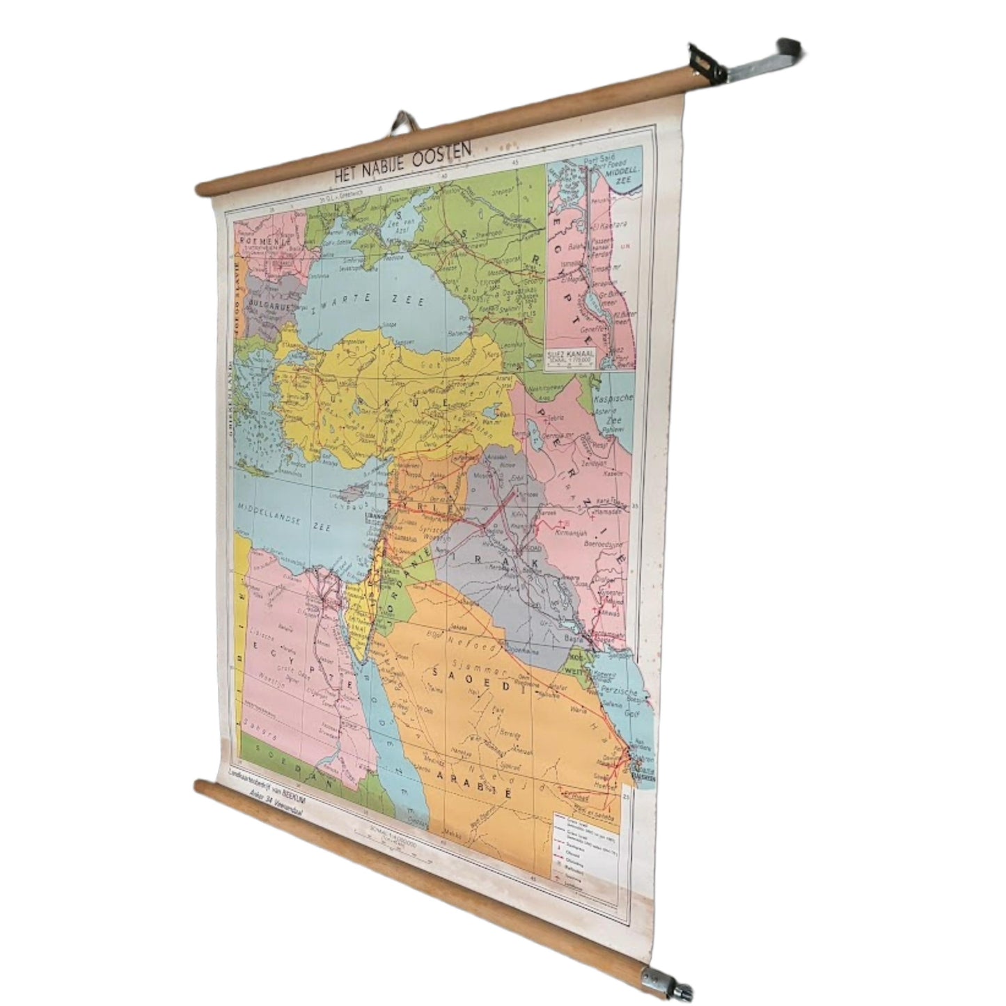 Vintage schoolwandkaart Het Nabije Oosten ca. 1970 | Educatieve kaart geopolitiek Midden-Oosten | Canvas poster Van Beekum Veenendaal