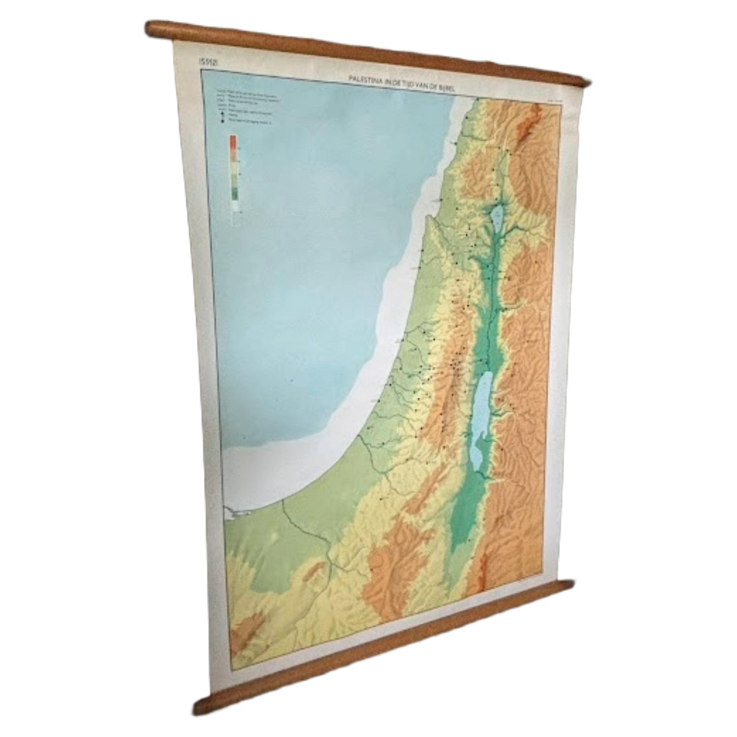 Vintage schoolwandkaart Palestina in de tijd van de Bijbel | Wolters-Noordhoff 1970 | Bijbelse topografie | Christelijk onderwijs |