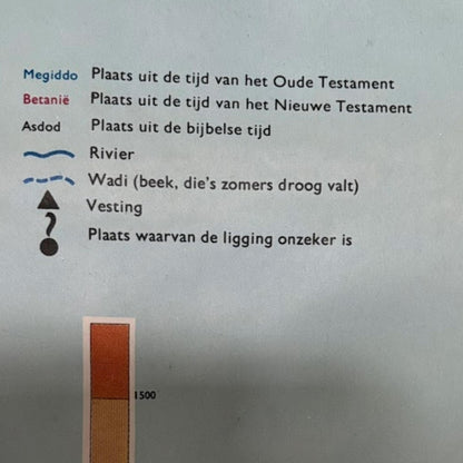 Vintage schoolwandkaart Palestina in de tijd van de Bijbel | Wolters-Noordhoff 1970 | Bijbelse topografie | Christelijk onderwijs |